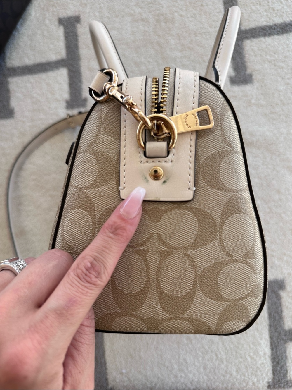 Coach Beige Signature Satchel with Chalk Trim - Picture 10 of 11